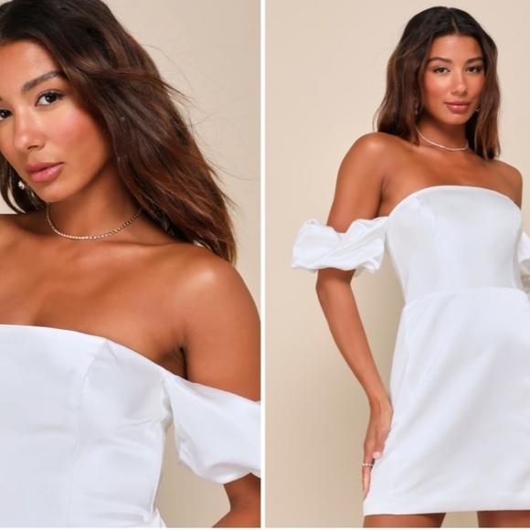 LULUS Bridal Bachelorette Engagement Bridal Shower Sexy Satin Strapless Mini - Picture 4 of 6